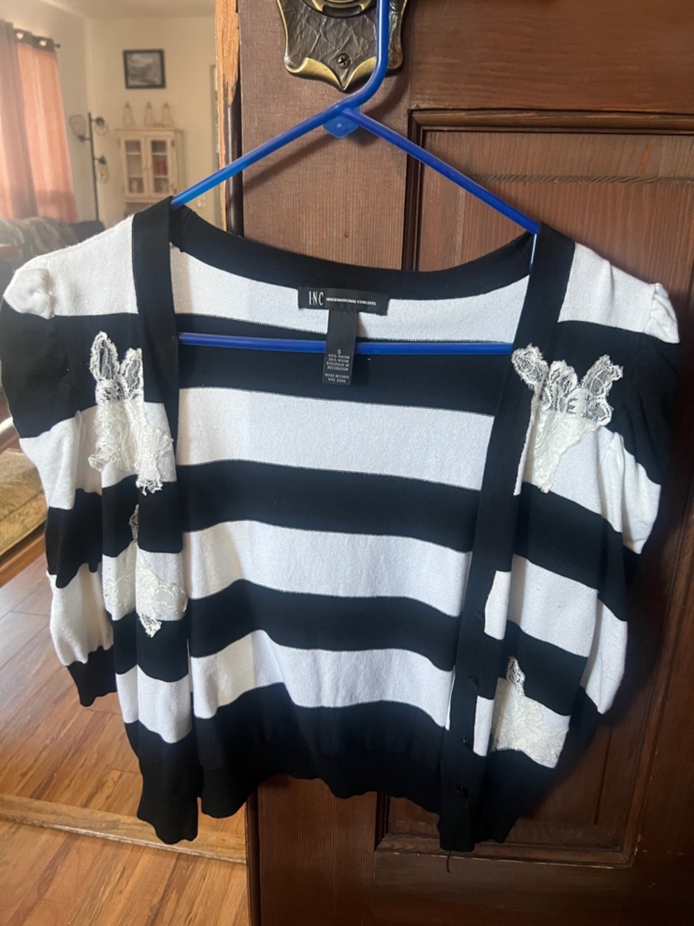INC International Concepts Black & White Striped Women's Cardigan